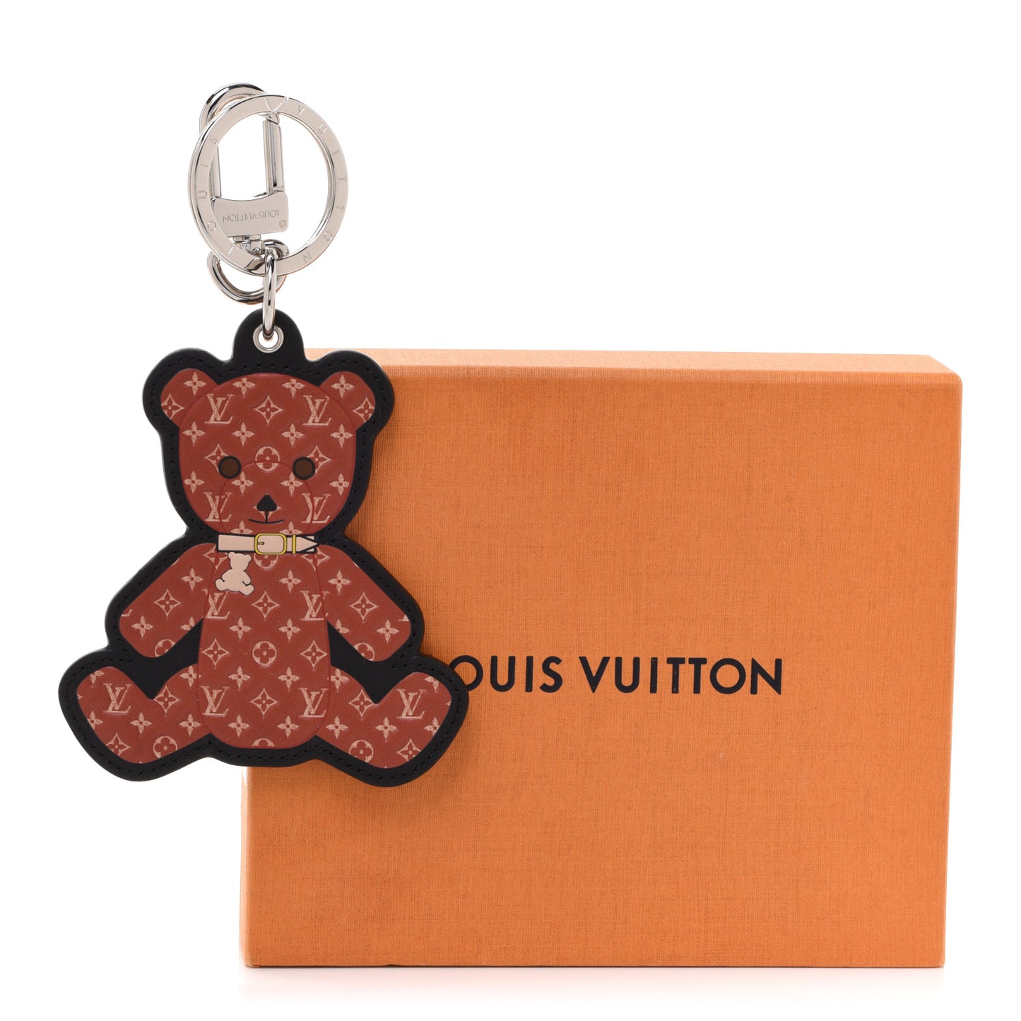 Monogram Teddy Bear Bag Charm Key Holder Brown