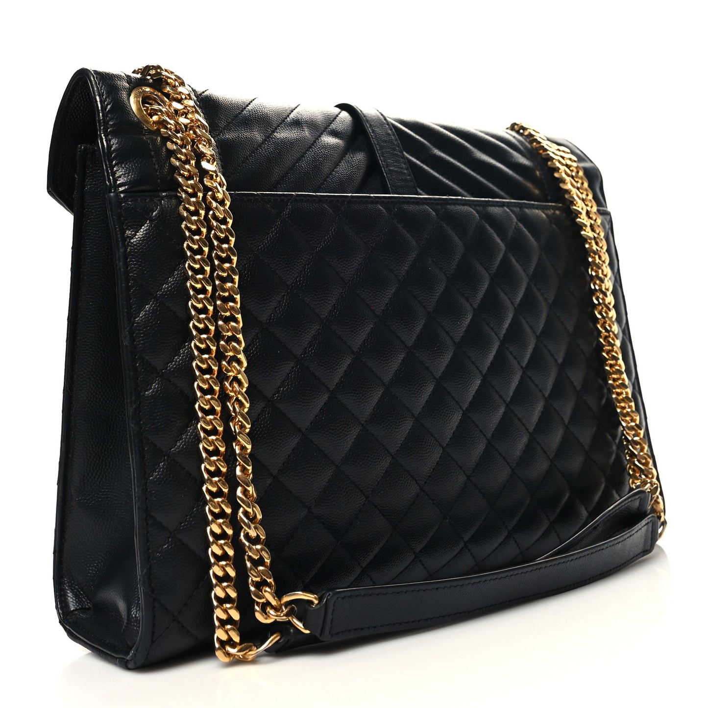 Grain De Poudre Textured Mixed Matelasse Large Triquilt Monogram Satchel Black