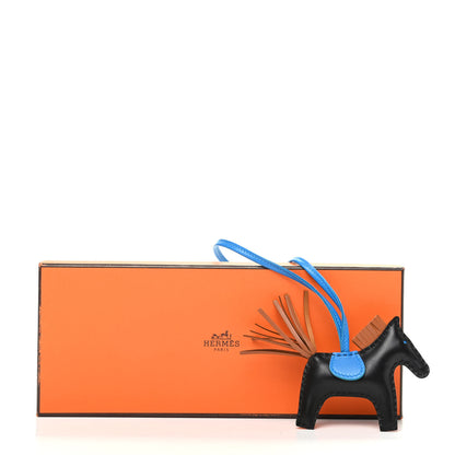 Hermes Milo Lambskin Grigri Rodeo Horse Bag Charm PM Black Gold Bleu Zanzibar 5 of 5