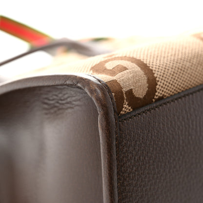 Gucci Monogram Jumbo GG Textured Dollar Calfskin Web Tote Bag Camel Ebony New Acero 12 of 15