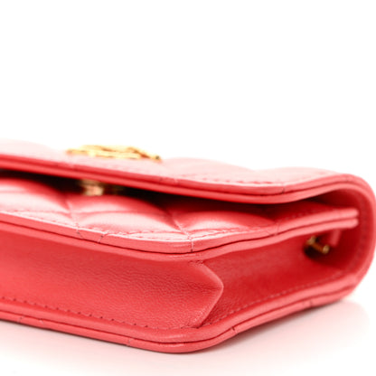 Chanel Shiny Lambskin Quilted Card Holder On Chain Pink 10 of 10