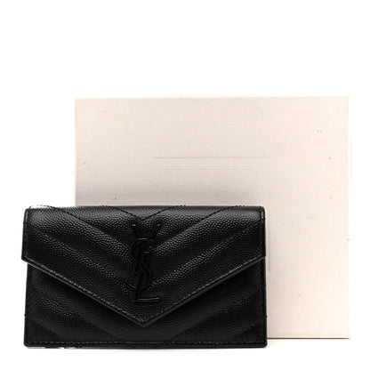 Saint Laurent Grain De Poudre Matelasse Chevron Monochrome Flap Zippered Card Case Black 8 of 8
