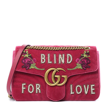 Gucci Velvet Matelasse Blind for Love Embroidered Medium GG Marmont Shoulder Bag Light Raspberry Rose Multicolor 1 of 11