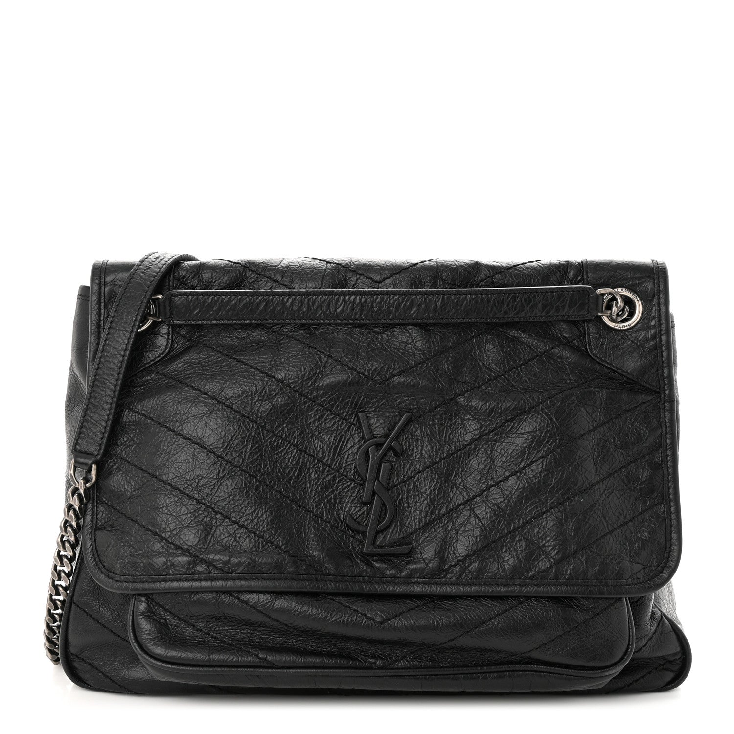 Saint Laurent Crinkled Calfskin Matelasse Monogram Large Niki Chain Satchel Black 1 of 12