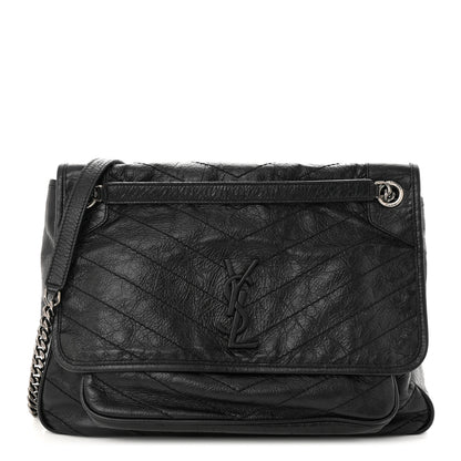 Saint Laurent Crinkled Calfskin Matelasse Monogram Large Niki Chain Satchel Black 1 of 12
