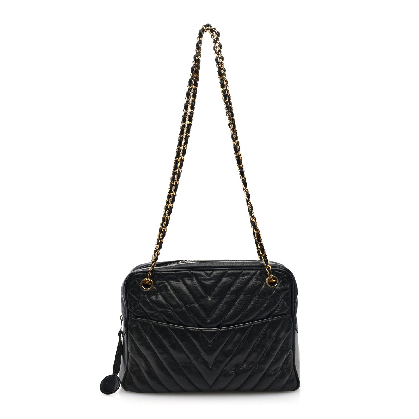 Lambskin Chevron Quilted Camera Case Black
