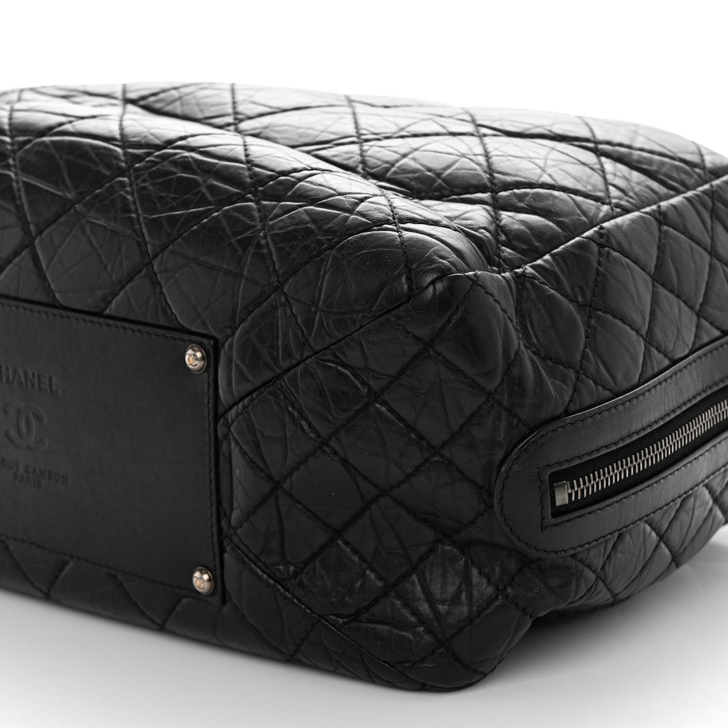 Aged Calfskin Quilted Large Secret Tag Bowling Bag Black