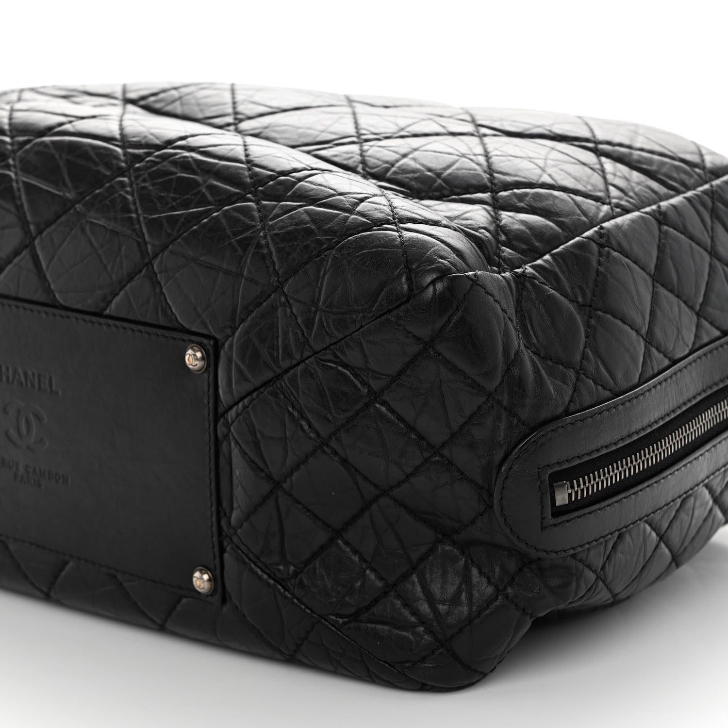 Chanel Aged Calfskin Quilted Large Secret Tag Bowling Bag Black 10 of 12
