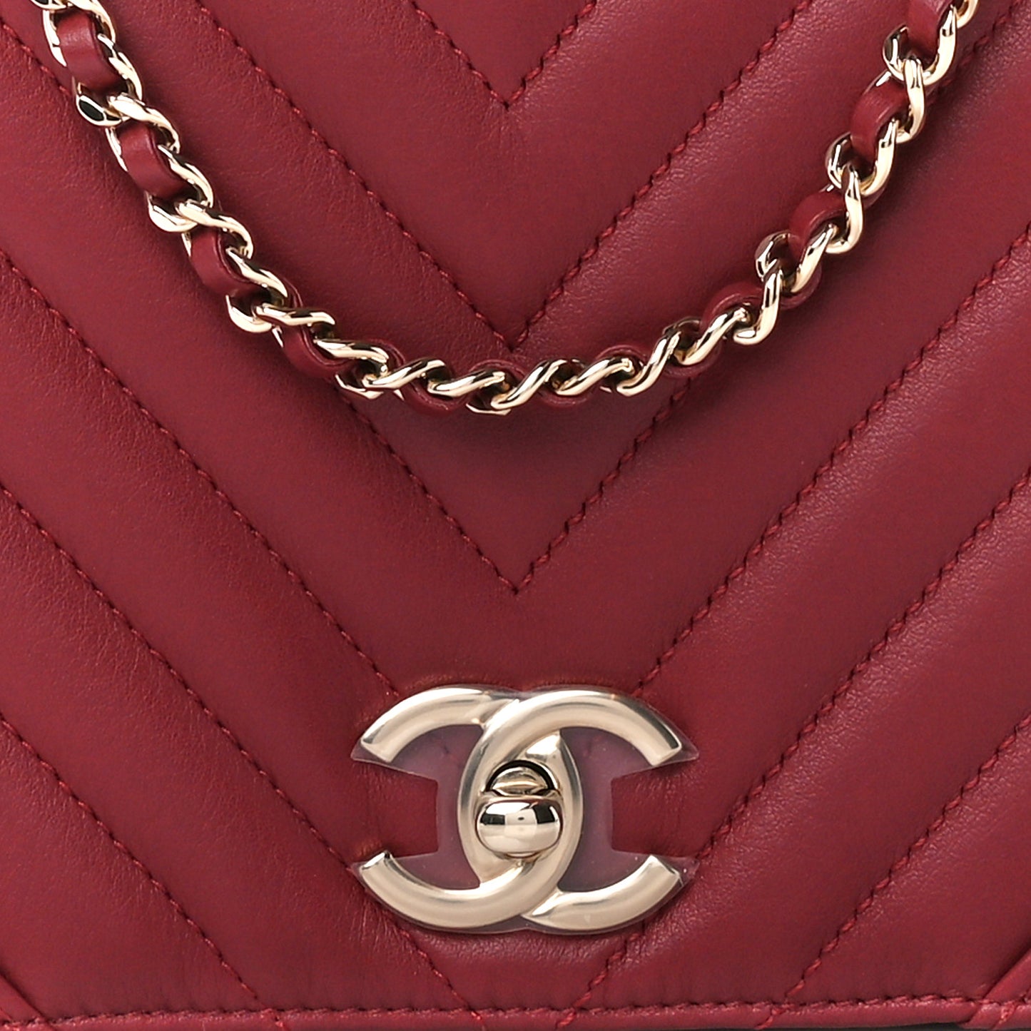Calfskin Chevron Quilted Small Statement Flap Burgundy