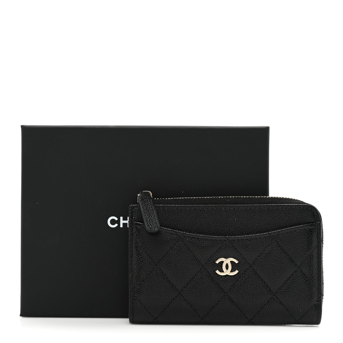 Caviar Quilted CC Zip Around Card Holder Black