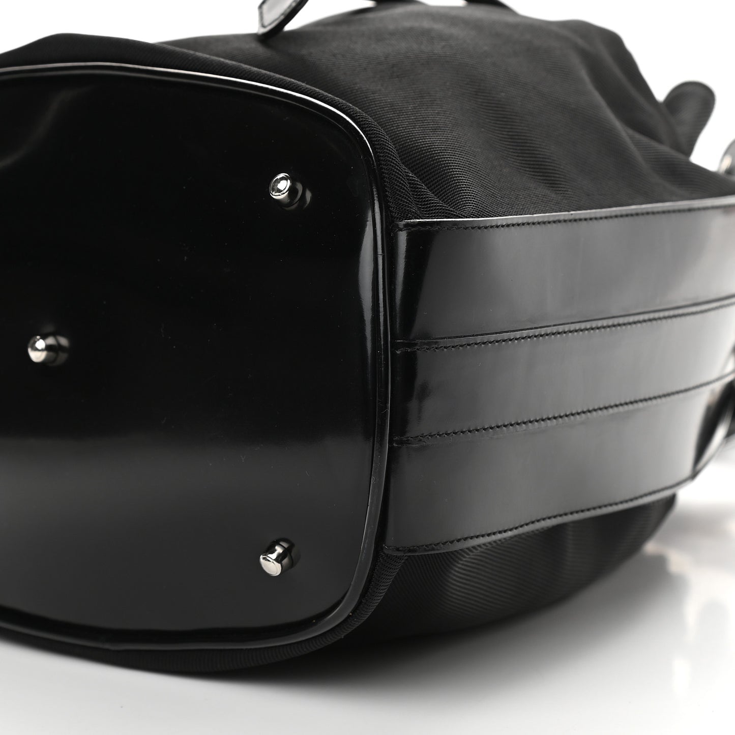 Nylon Bamboo Top Handle Bucket Bag Black