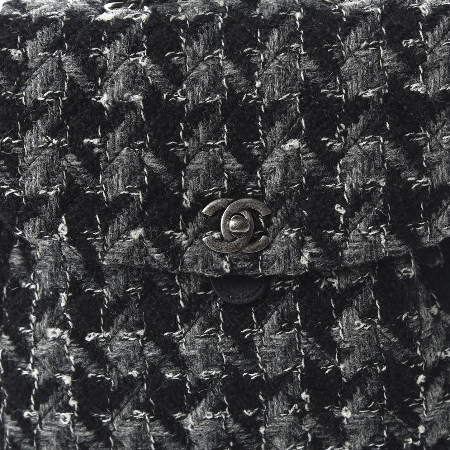 Tweed Drawstring Backpack Black Grey White