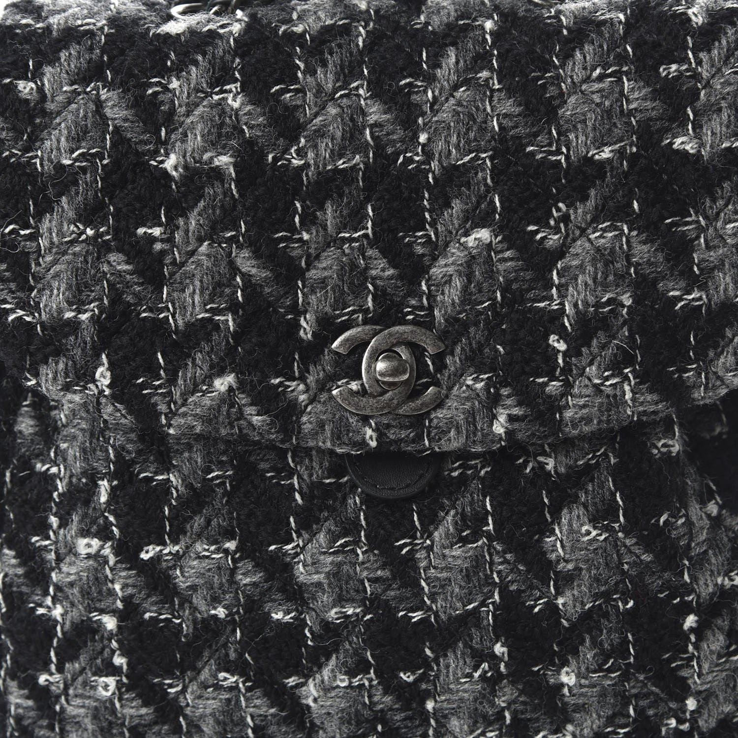 Chanel Tweed Drawstring Backpack Black Grey White 9 of 9