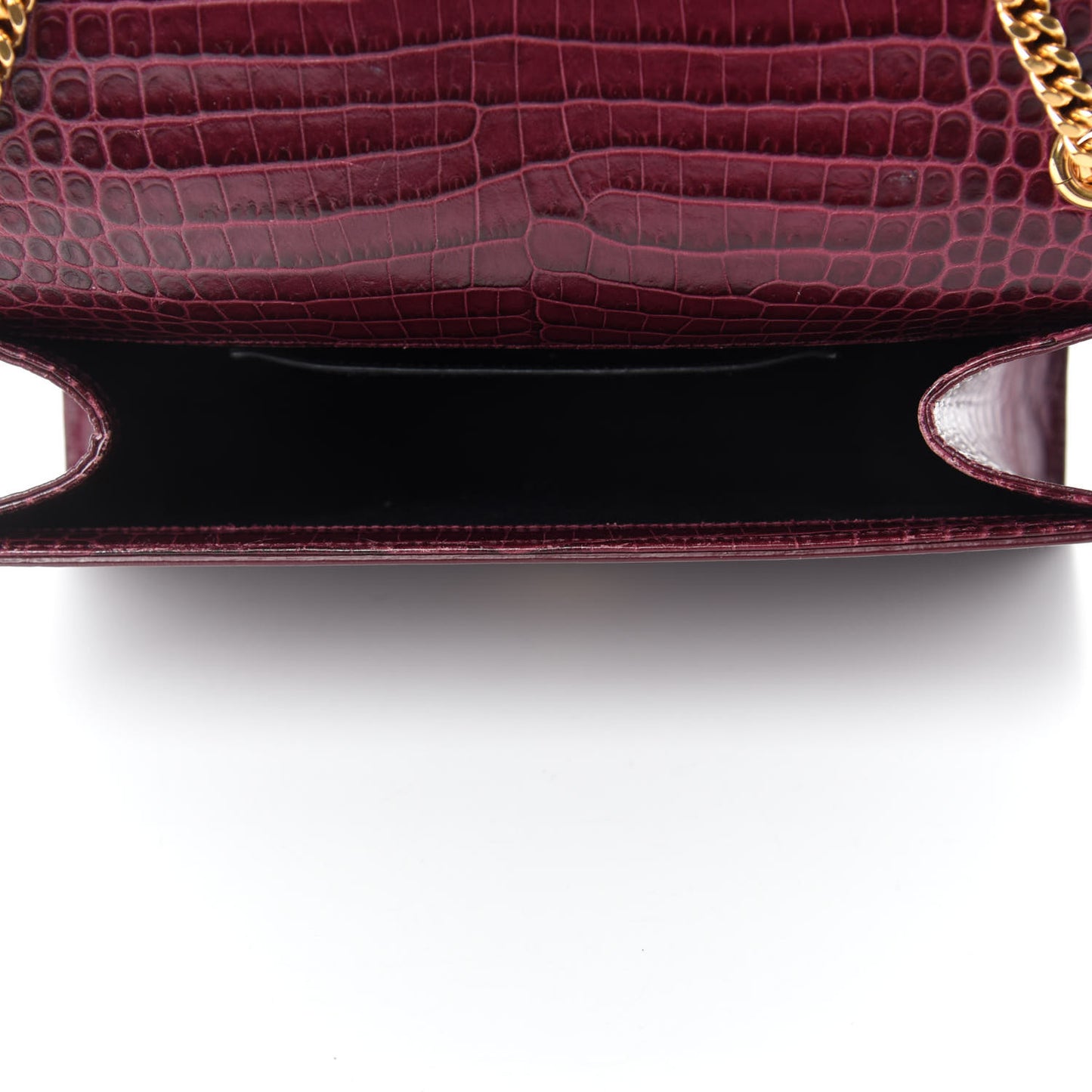 Calfskin Crocodile Embossed Medium Classic Monogram Kate Tassel Satchel Dark Red