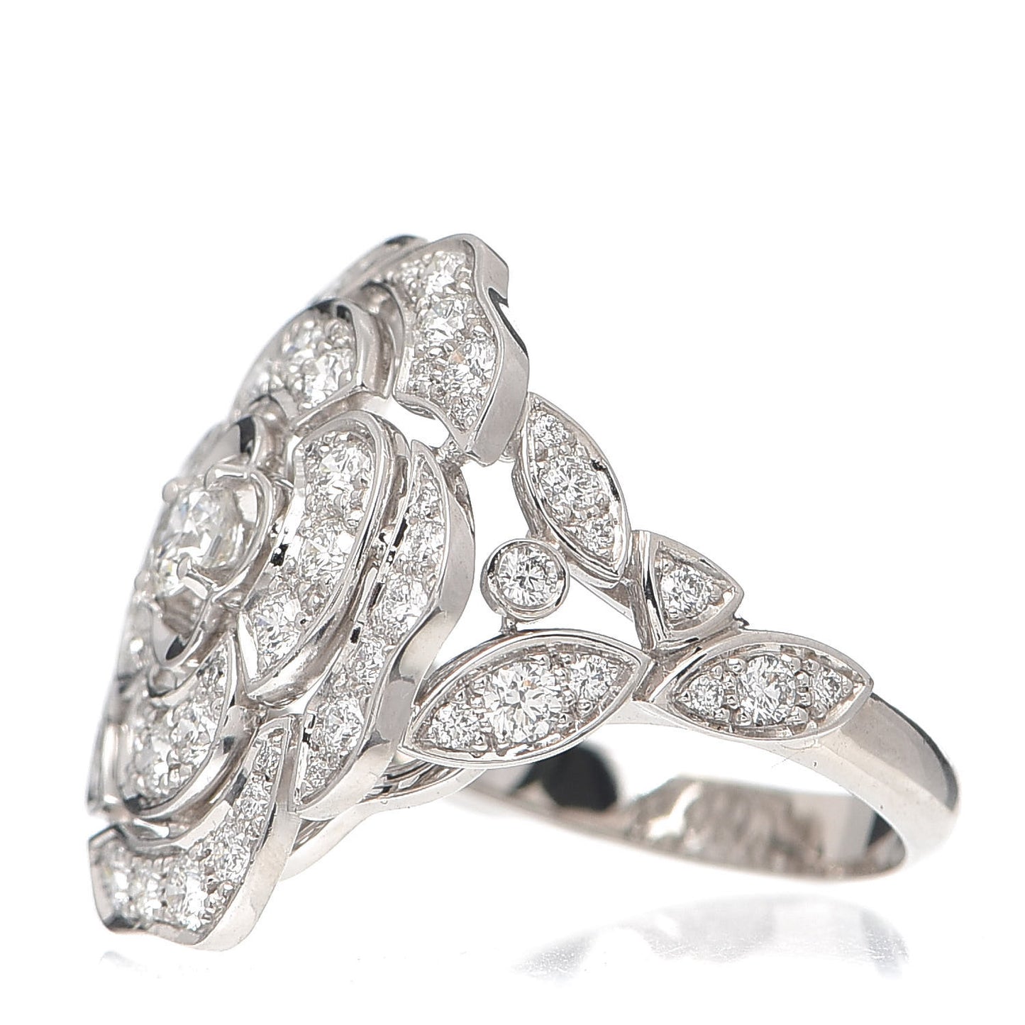 18K White Gold Diamond Bouton de Camélia Ring 54 6.75