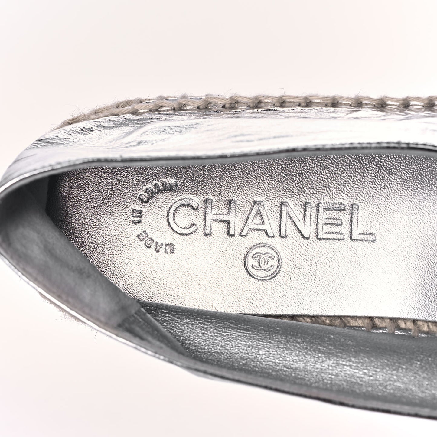 Laminated Goatskin CC Espadrilles 42 Silver