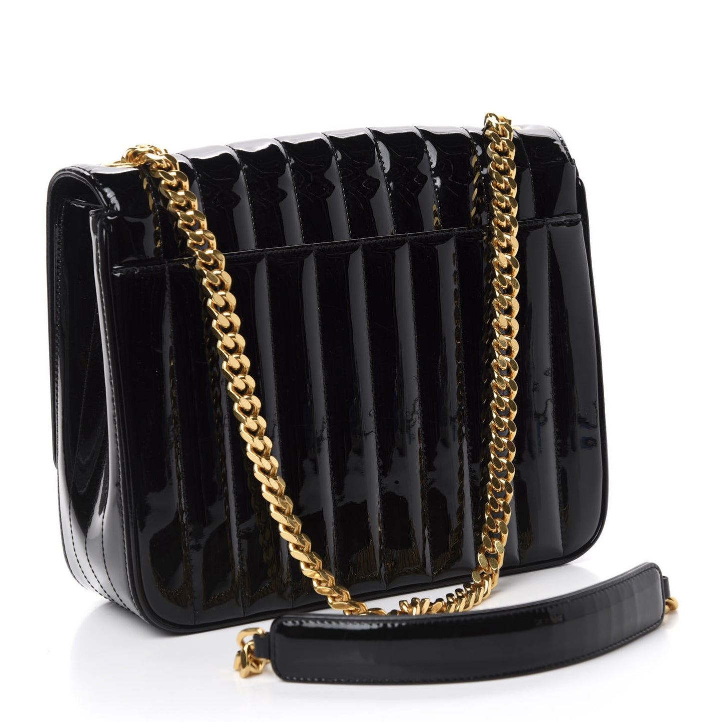 Patent Matelasse Monogram Large Vicky Chain Bag Black