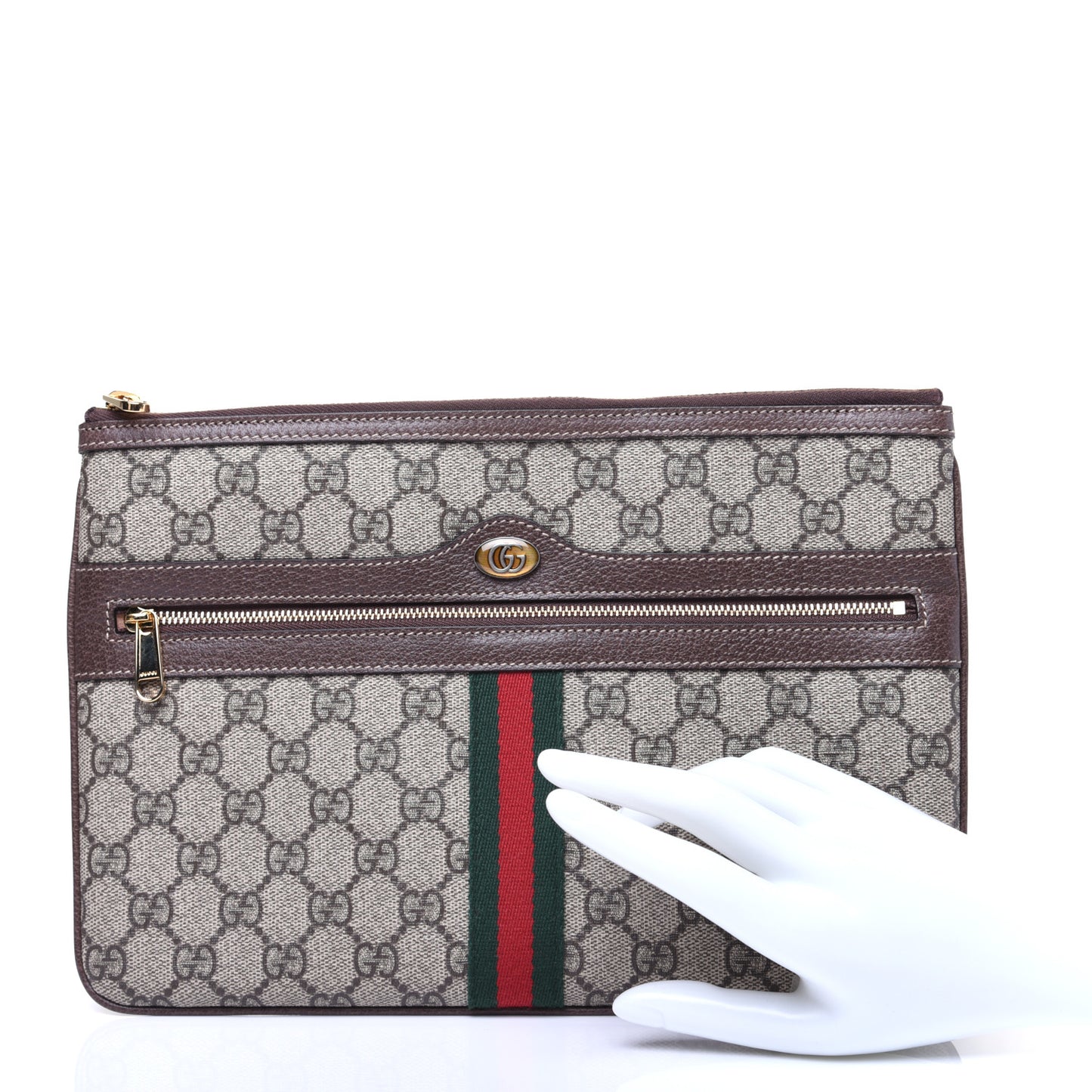 GG Supreme Monogram Large Ophidia Pouch Clutch Brown