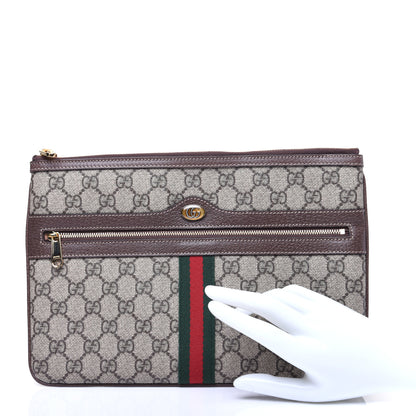 Gucci GG Supreme Monogram Large Ophidia Pouch Clutch Brown 2 of 11