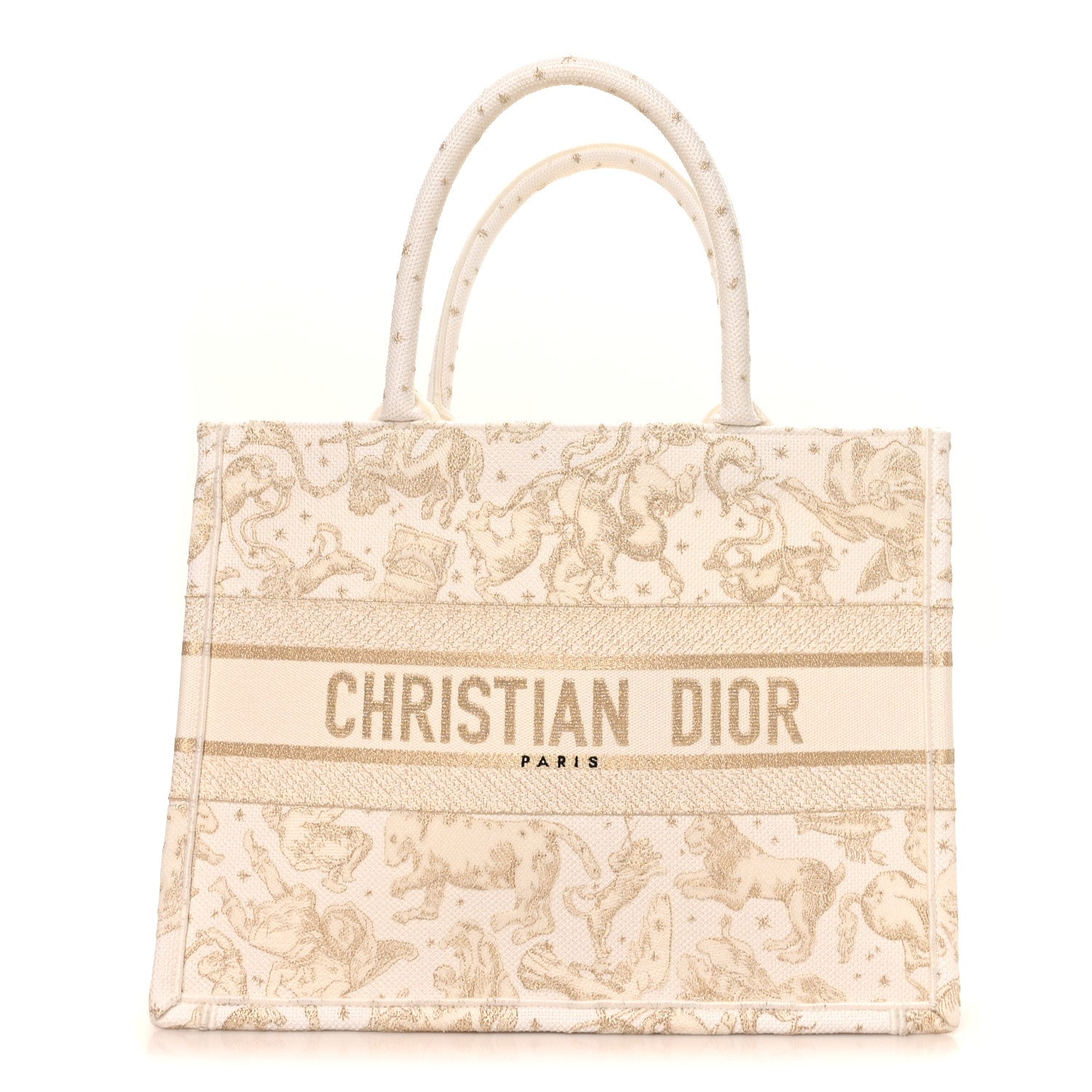 Christian Dior Canvas Embroidered Medium Saint Barth Zodiac Book Tote Gold 1 of 11