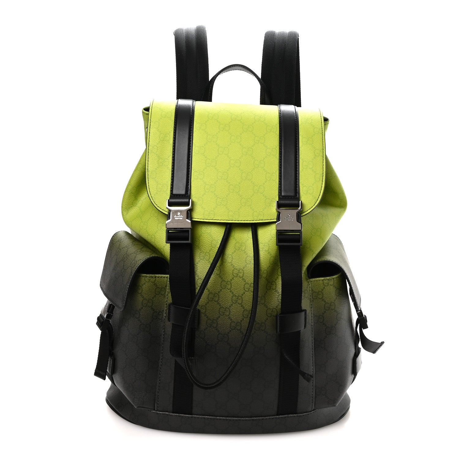 Gucci GG Supreme Monogram Large Double Buckle Backpack Green 1 of 10