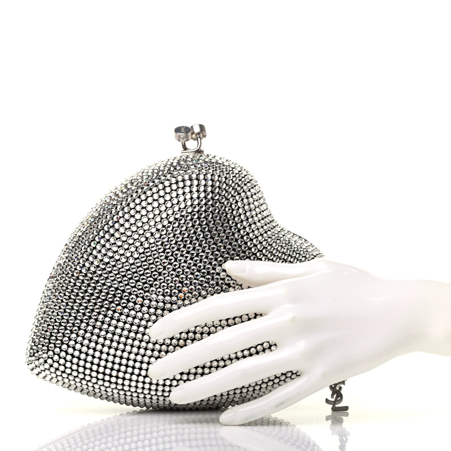 Saint Laurent Swarovski Crystal Heart Love Box Clutch Bag Silver 2 of 6
