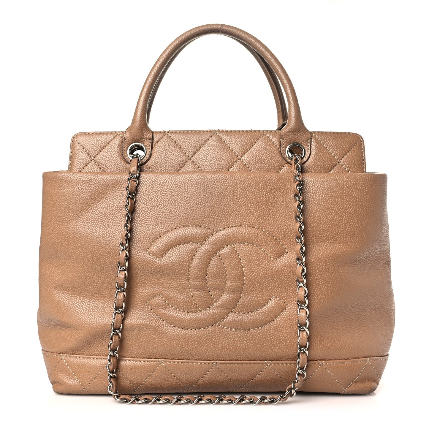 Caviar Medium Soft CC Top Handle Tote Dark Beige