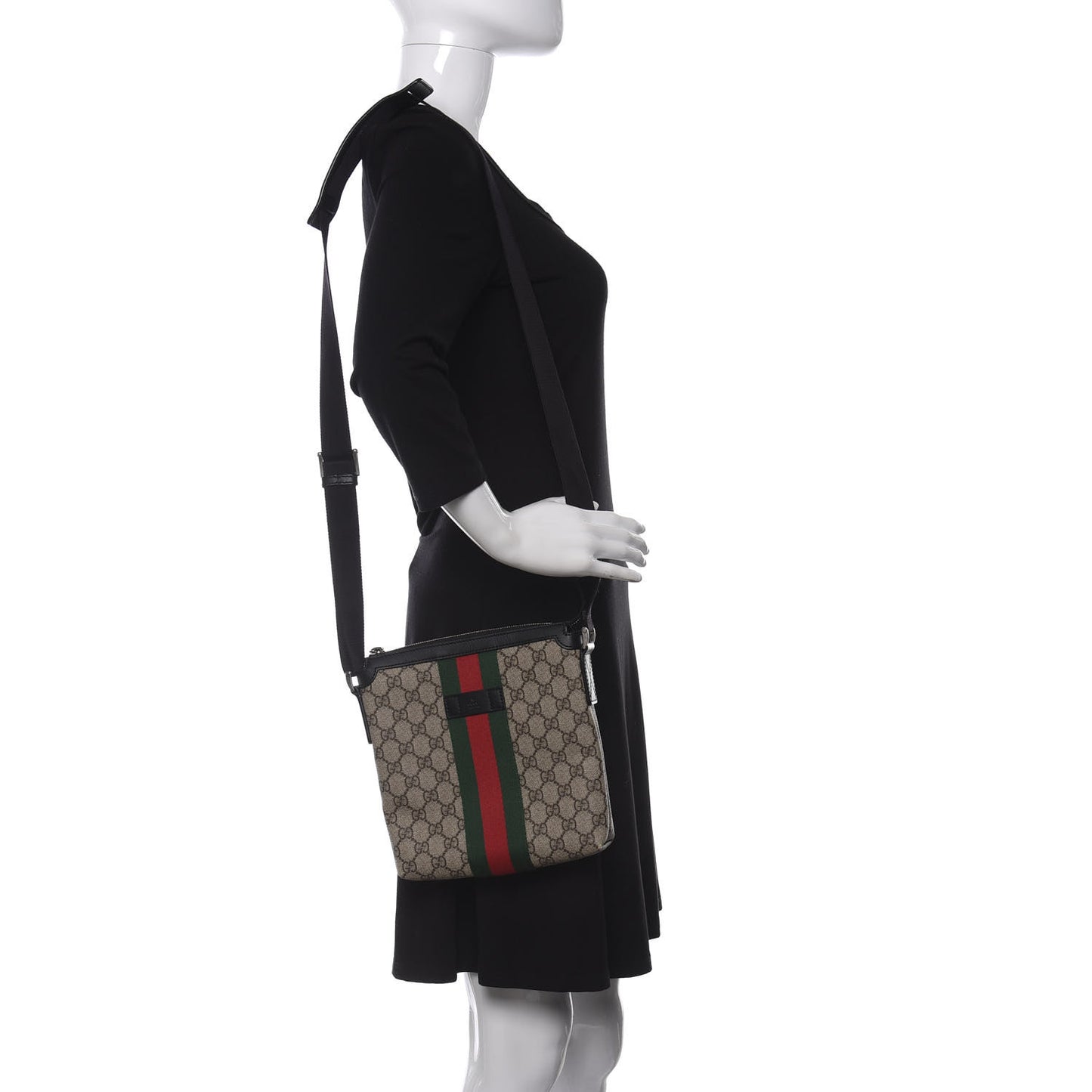 GG Supreme Monogram Web Messenger Bag Black