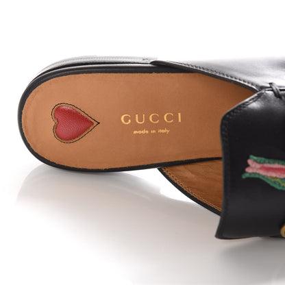 Gucci Calfskin Flower Embroidered Womens Princetown Slippers 38 Black 7 of 9