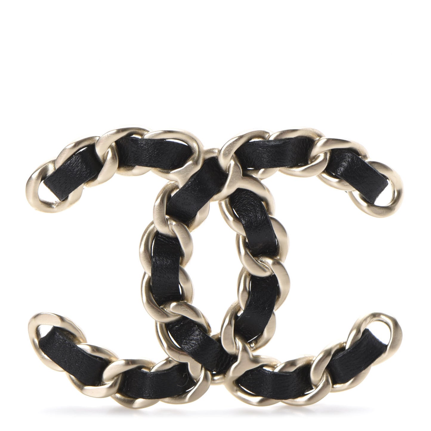Lambskin Chain CC Brooch Black Gold