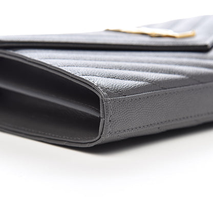 Saint Laurent Grain De Poudre Matelasse Chevron Monogram Chain Wallet Earth 7 of 9