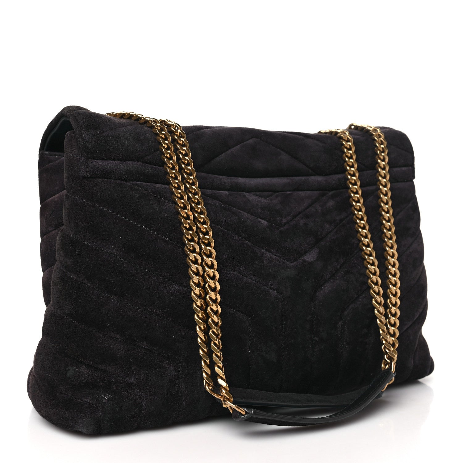 Saint Laurent Suede Calfskin Y Quilted Monogram Medium Loulou Chain Satchel Deep Marine 3 of 12