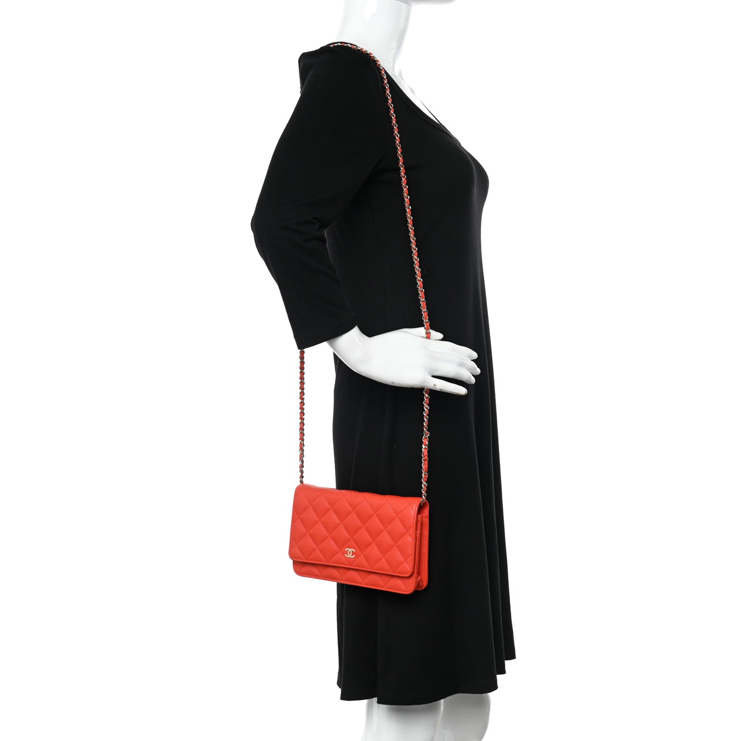 Chanel Caviar Quilted Wallet on Chain WOC Orange 2 of 12