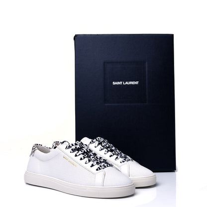 Saint Laurent Perforated Calfskin Cheetah Print Andy Low Top Sneakers 38 White Black 9 of 9