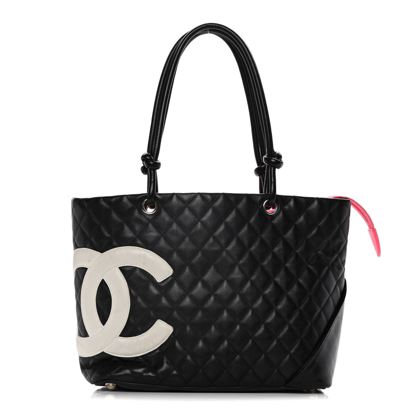 Calfskin Quilted Large Cambon Tote Black White
