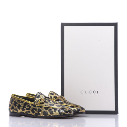 Gucci Jacquard Leopard Print Horsebit Womens Jordaan Loafers 36 Gold 10 of 10