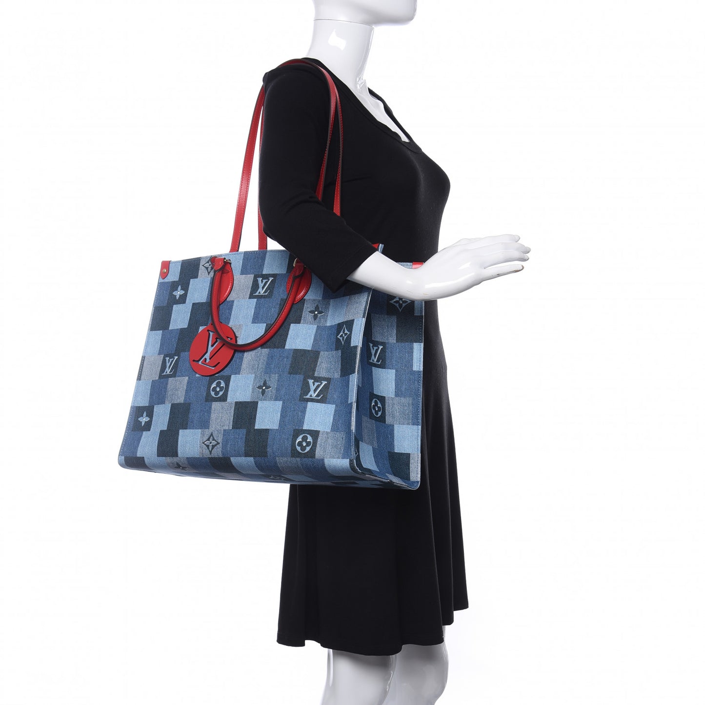 Denim Damier Monogram Onthego Blue Rouge