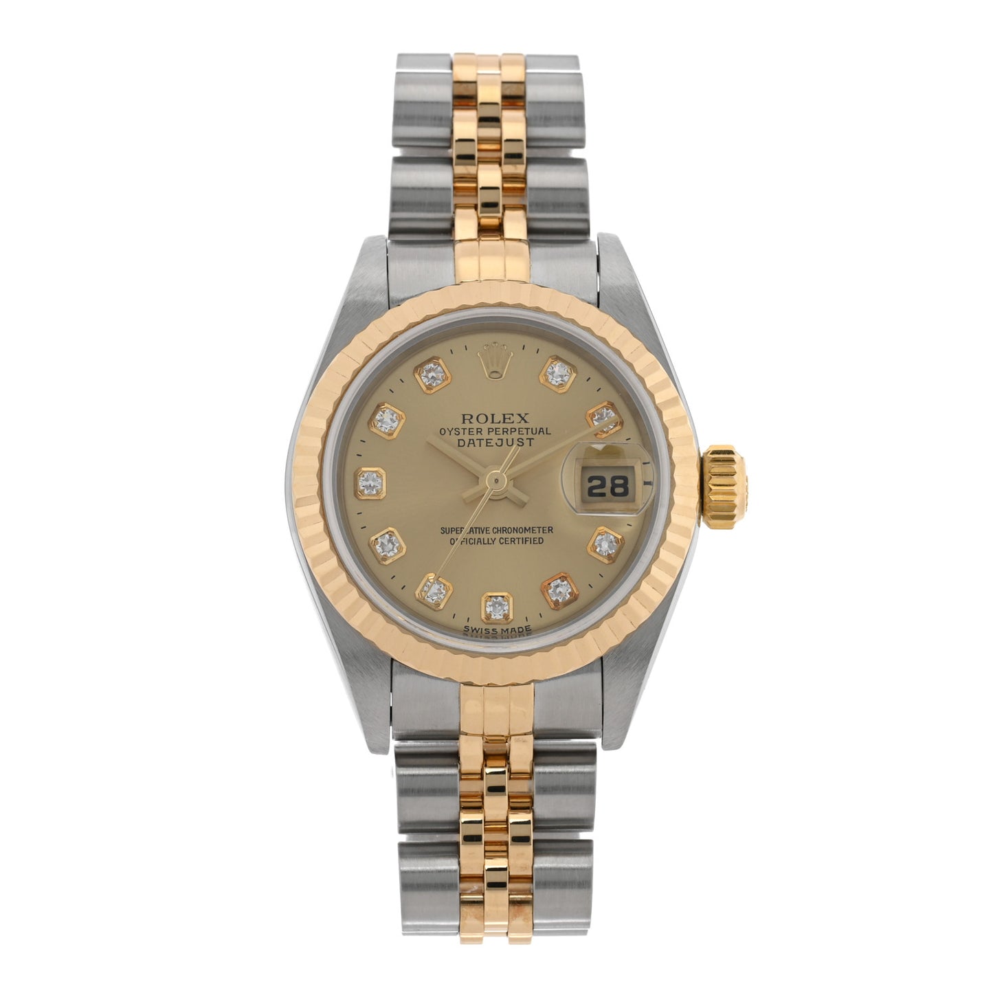 Stainless Steel 18K Yellow Gold Diamond 26mm Oyster Perpetual Datejust Watch Champagne 79173