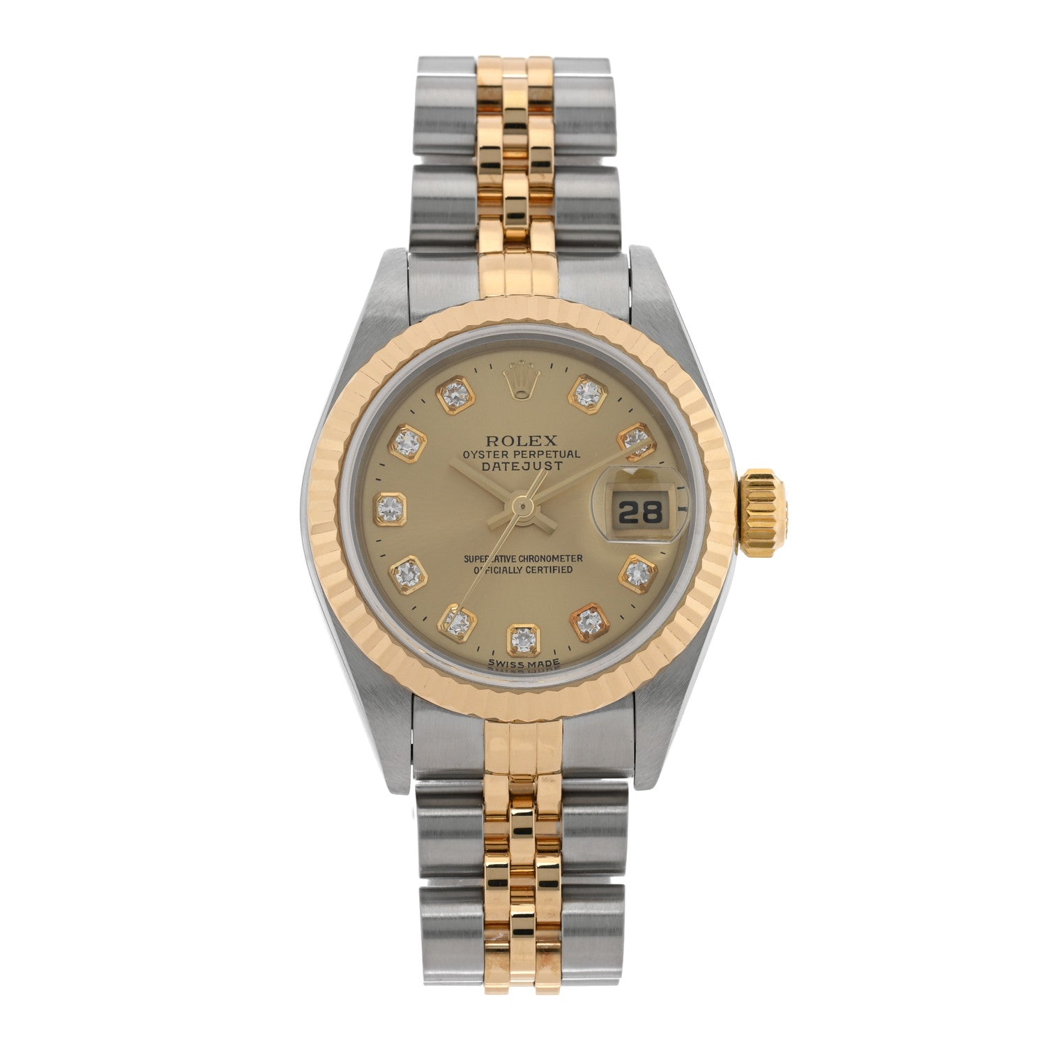 Rolex Stainless Steel 18K Yellow Gold Diamond 26mm Oyster Perpetual Datejust Watch Champagne 79173 1 of 4