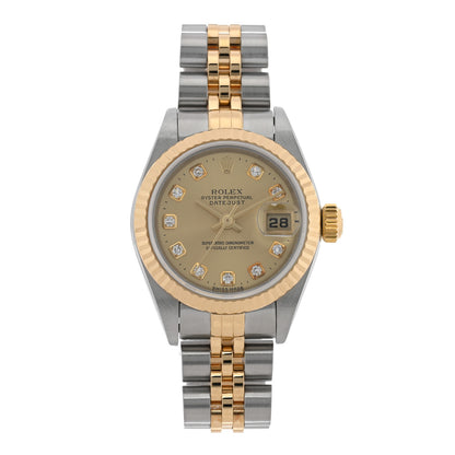 Rolex Stainless Steel 18K Yellow Gold Diamond 26mm Oyster Perpetual Datejust Watch Champagne 79173 1 of 4
