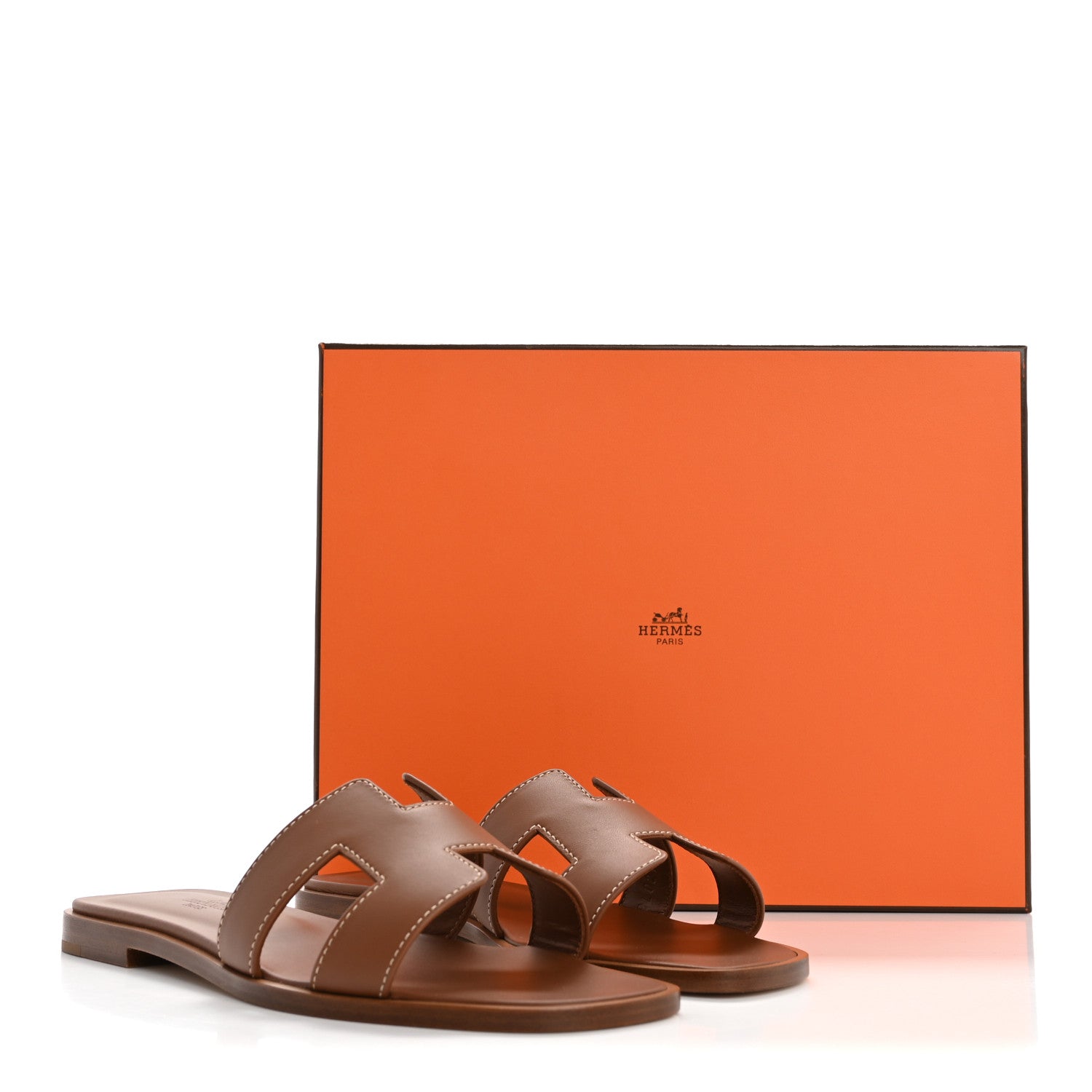 Hermes Box Calfskin Oran Sandals 35.5 Gold 10 of 10