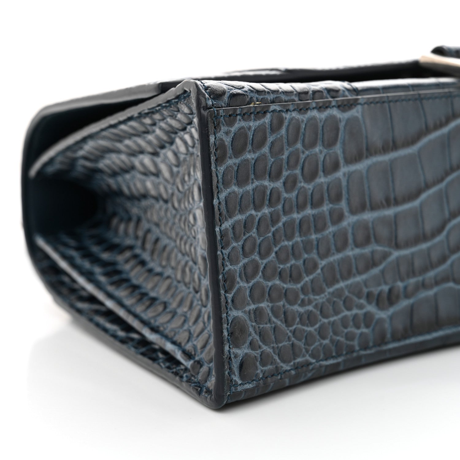 Balenciaga Shiny Calfskin Crocodile Embossed Medium Hourglass Top Handle Bag Denim Blue 9 of 12