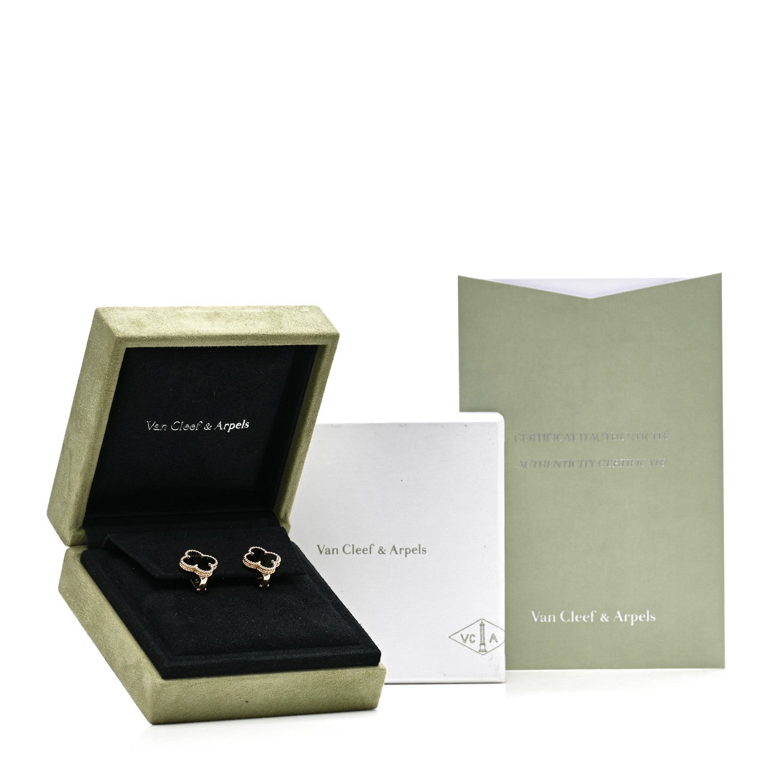 Van Cleef & Arpels 18K Yellow Gold Black Onyx Vintage Alhambra Earrings 5 of 5