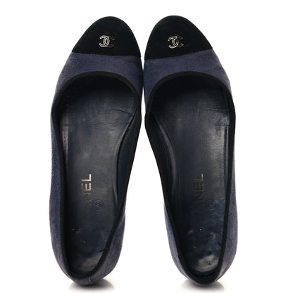 Chanel Suede Cap Toe CC Ballerina Flats 38.5 Blue Black 2 of 12