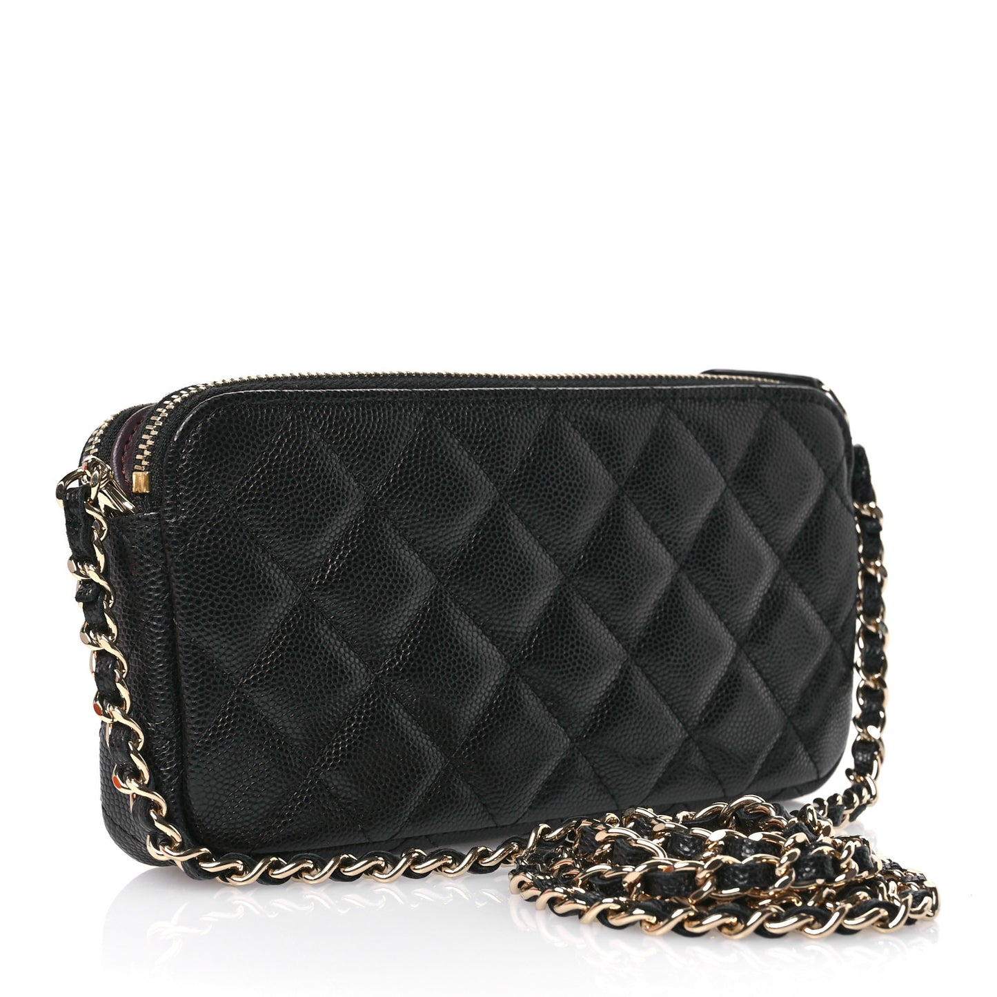 Caviar Quilted Small Clutch With Chain Black