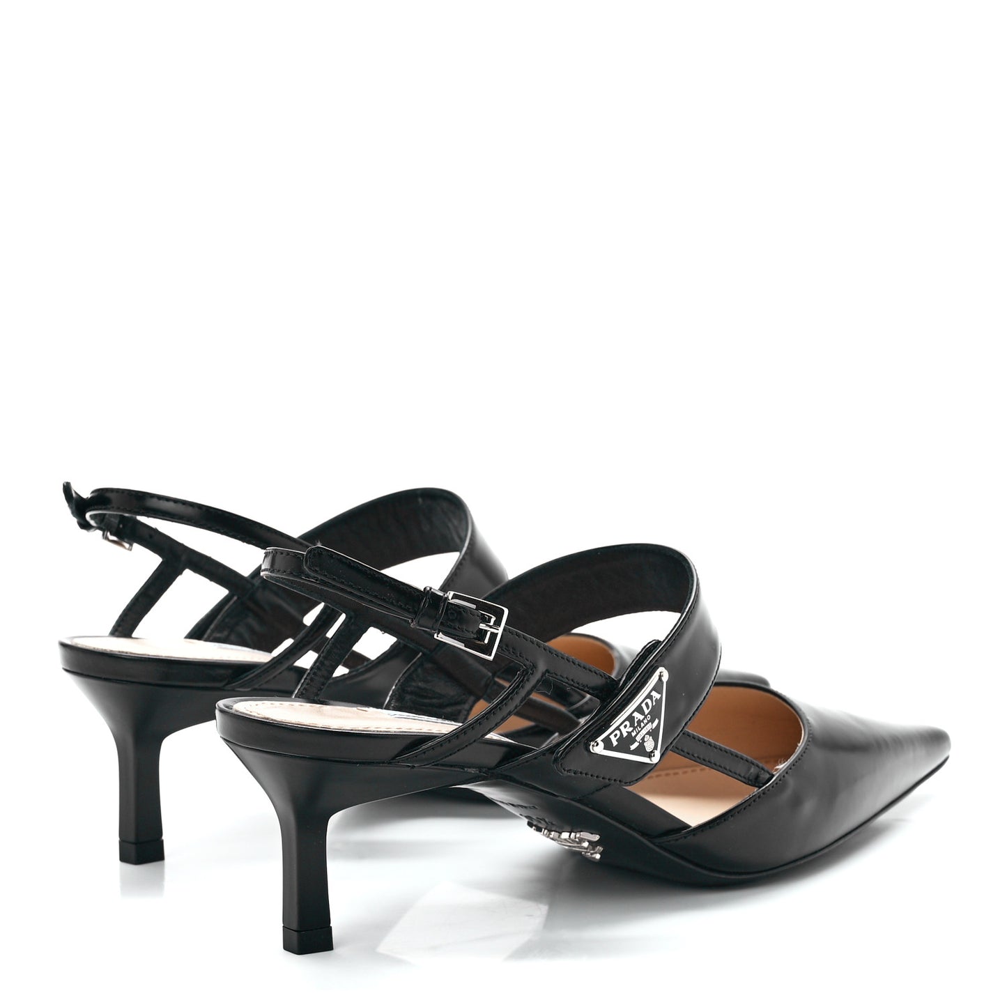 Spazzolato Metal Triangle Logo 55mm Slingback Pumps 35.5 Black
