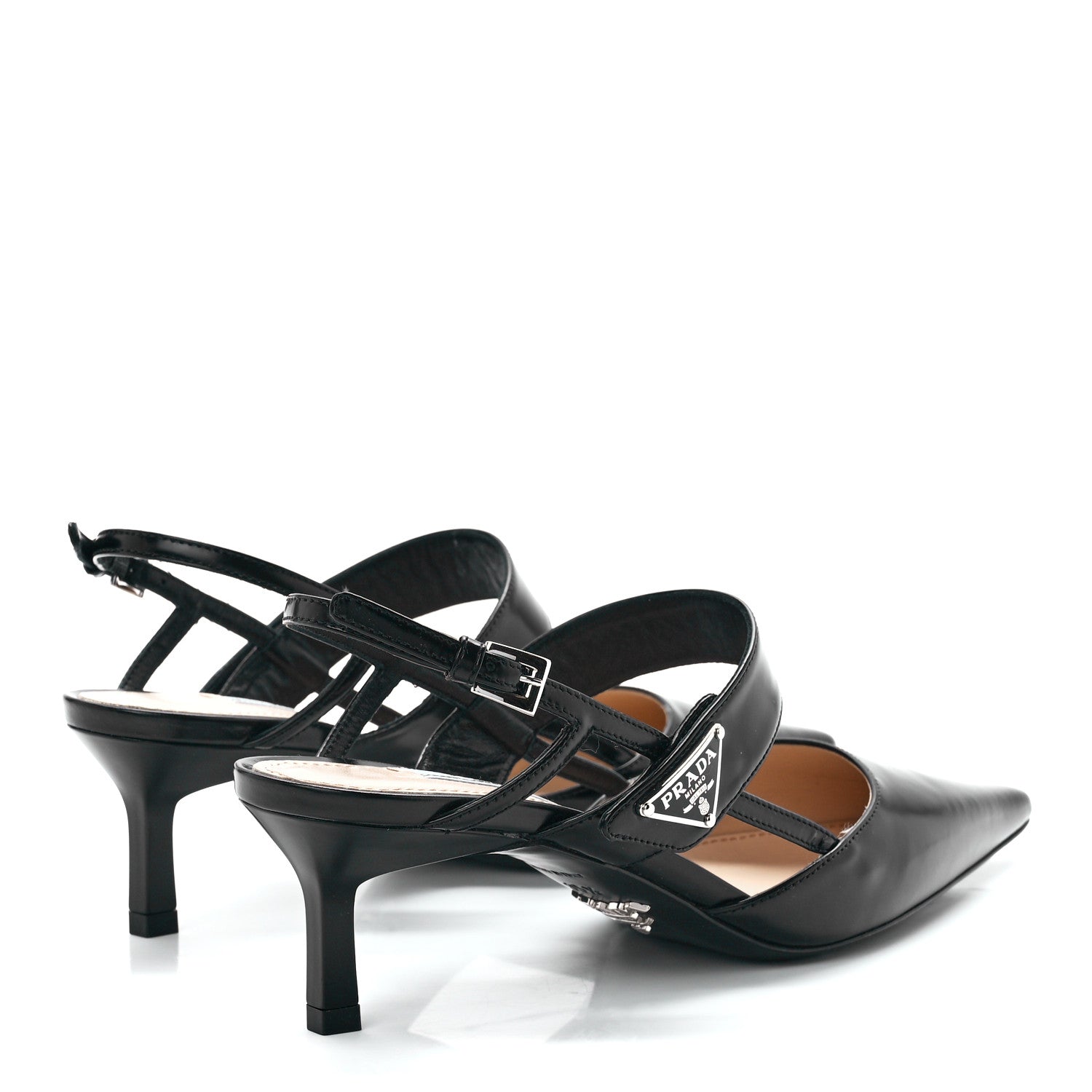 Prada Spazzolato Metal Triangle Logo 55mm Slingback Pumps 35.5 Black 4 of 7