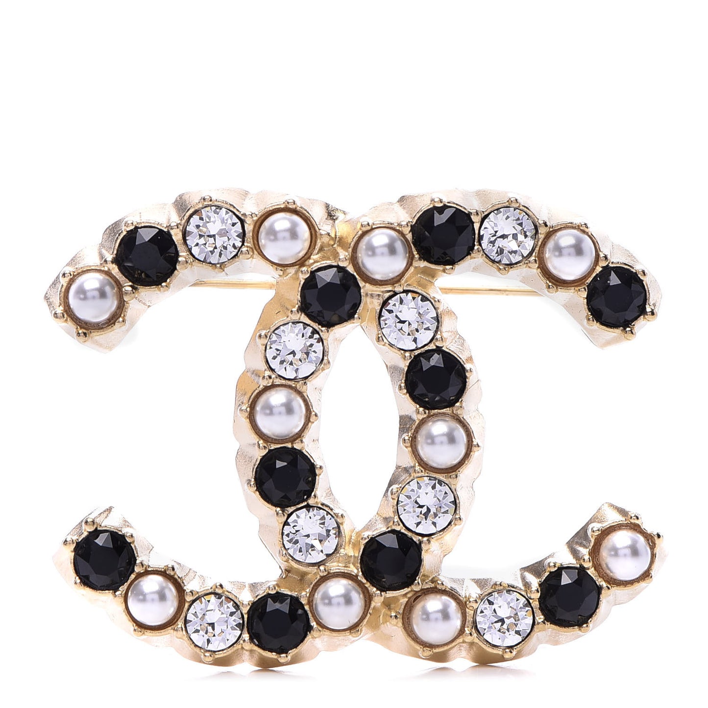 Pearl Crystal CC Brooch Black Gold