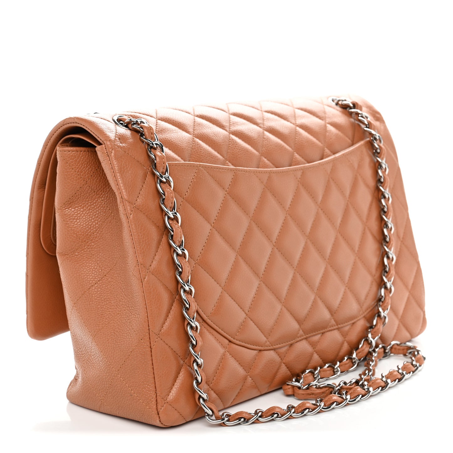 Caviar Quilted Maxi Double Flap Light Brown