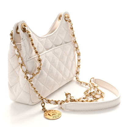 Chanel Shiny Crumpled Calfskin Quilted Small Wavy CC Hobo White 3 of 13